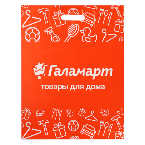 Пакет п/эт ГАЛАМАРТ 40х50х3, оранжевый с вырубной ручкой, укрепление "рейтер" (производитель не указан)