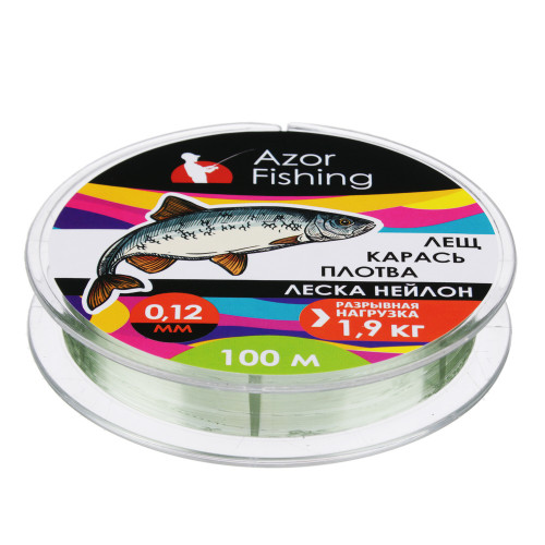 AZOR FISHING Леска "Лещ, Карась, Плотва", нейлон, 100м, 0,12мм, 1,9кг, зеленая AZOR FISHING