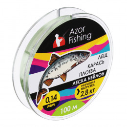 AZOR FISHING Леска "Лещ, Карась, Плотва", нейлон, 100м, 0,14мм, 2,8кг, зеленая