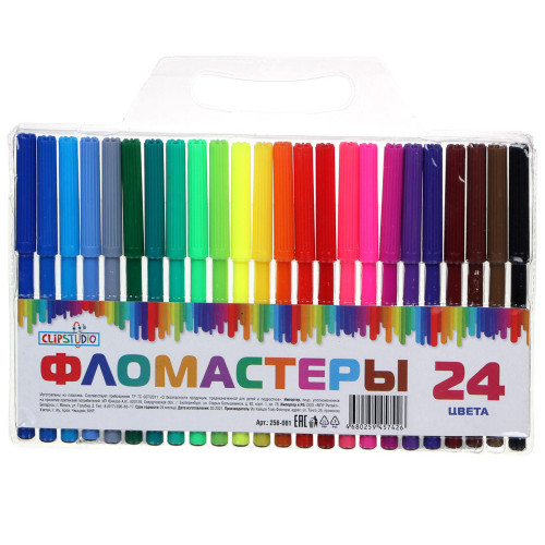 ClipStudio Фломастеры 24 цвета, с цветным вент.колпачком, пластик, в ПВХ пенале ClipStudio