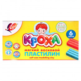 ЛУЧ Пластилин "Кроха", восковой, 6 цветов, 90 грамм, со стеком, в картонной коробке, 12С 863-08