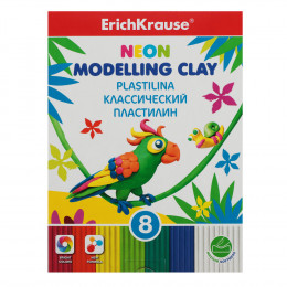 Erich Krause Пластилин 8шт., 144г., 6 ярких цветов + 2 белых, со стеком, "Неон", 53405