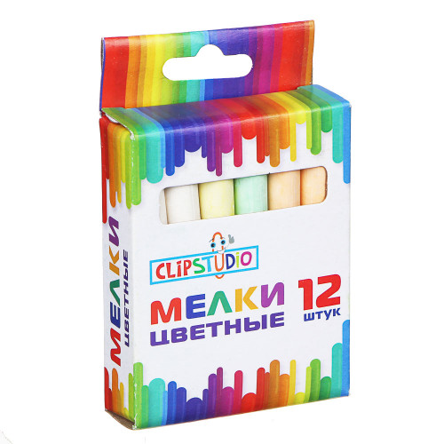 ClipStudio Мелки школьные цветные 12 штук, в картонной коробке с подвесом ClipStudio
