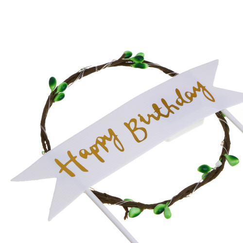 Топпер для торта "Happy birthday", 14x21см, бумага, LED нить (производитель не указан)