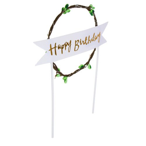 Топпер для торта "Happy birthday", 14x21см, бумага, LED нить (производитель не указан)