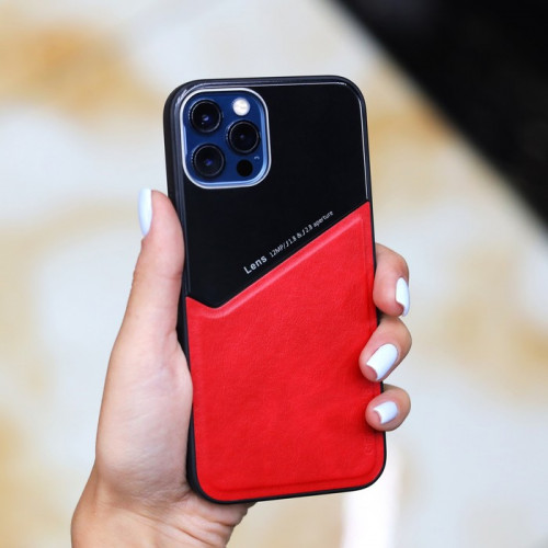 Чехол Luazon для iPhone 12/12 Pro, поддержка MagSafe, вставка из стекла и кожи, красный Luazon Home