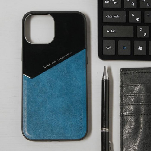 Чехол Luazon для iPhone 12 Pro Max, поддержка MagSafe, вставка из стекла и кожи, синий Luazon Home