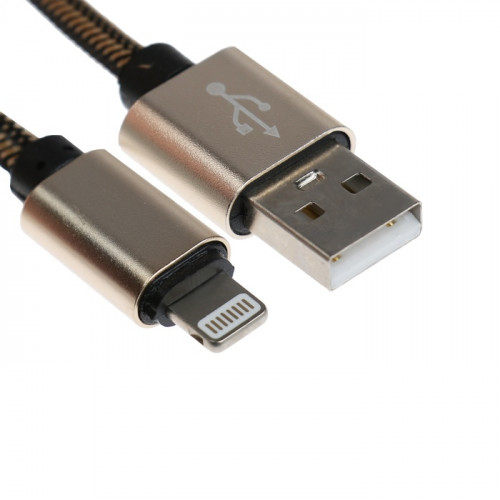 Кабель Lightning - USB, 2.1 А, оплётка нейлон, 2 метра, золотистый (производитель не указан)