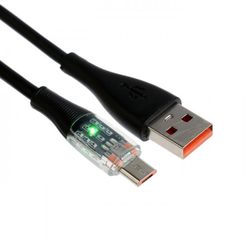 Кабель, 2 А, MicroUSB  - USB, прозрачный, TPE оплётка, 1 м, чёрный (производитель не указан)