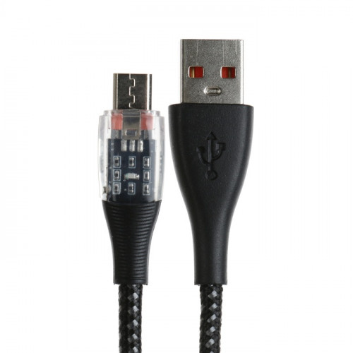 Кабель, 2 А, MicroUSB  - USB, прозрачный, оплётка нейлон, 1 м, чёрный (производитель не указан)