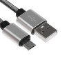 Кабель MicroUSB - USB, 2.1 А, оплётка нейлон, 1 метр, серебристый (производитель не указан)