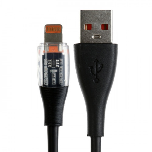 Кабель, 3 А, Lightning  - USB, прозрачный, TPE оплётка, 1 м, чёрный (производитель не указан)