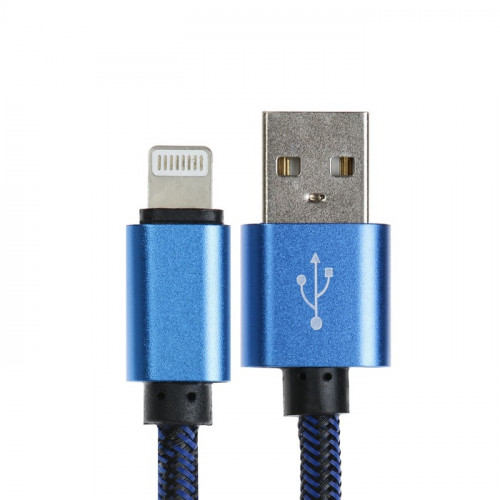 Кабель Lightning - USB, 2.1 А, оплётка нейлон, 1 метр, синий (производитель не указан)