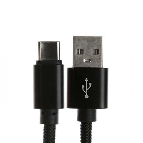 Кабель Type- C - USB, 2.1 А, оплётка нейлон, 1 метр, чёрный (производитель не указан)