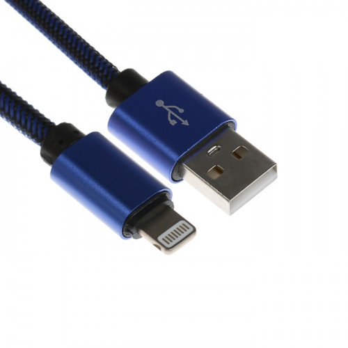 Кабель Lightning - USB, 2.1 А, оплётка нейлон, 2 метра, синий (производитель не указан)