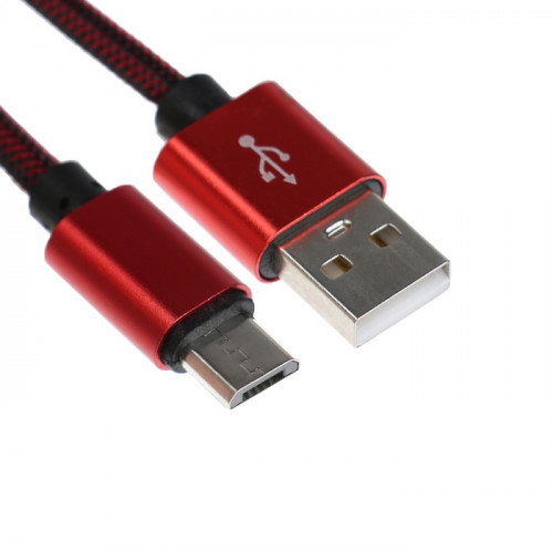 Кабель MicroUSB - USB, 2.1 А, оплётка нейлон, 1 метр, красный (производитель не указан)