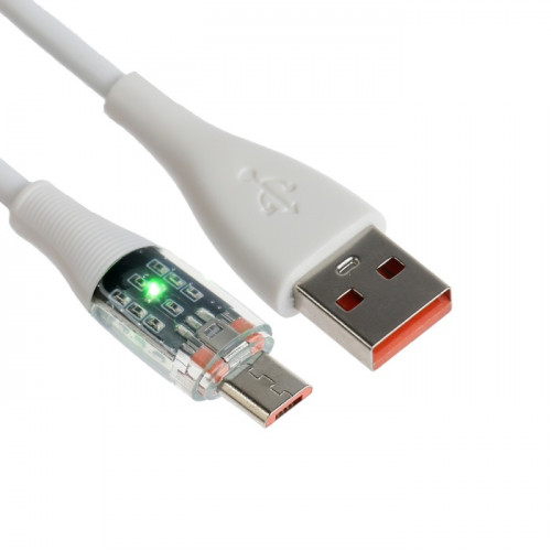 Кабель, 2 А, MicroUSB  - USB, прозрачный, TPE оплётка, 1 м, белый (производитель не указан)