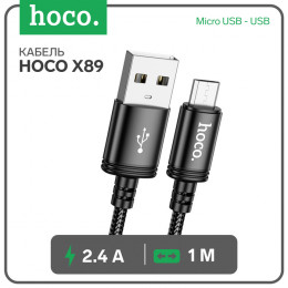 Кабель Hoco X89, Micro USB - USB, 2.4 А, 1 м, плетённая проволока, чёрный