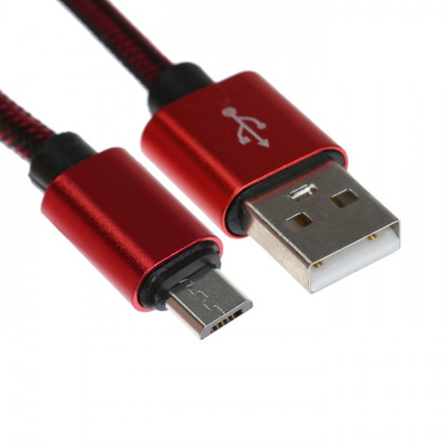 Кабель MicroUSB - USB, 2.1 А, оплётка нейлон, 2 метра, красный (производитель не указан)