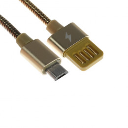 Кабель MicroUSB - USB, 2.1 А, металлическая оплётка, 1 метр, золотистый