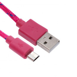 Кабель OXION DCC288, microUSB - USB, зарядка + передача данных, 1 м, оплетка, розовый