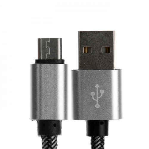 Кабель MicroUSB - USB, 2.1 А, оплётка нейлон, 2 метра, серебристый (производитель не указан)