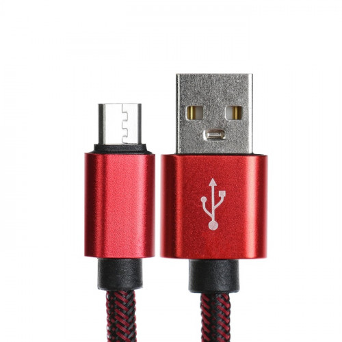 Кабель MicroUSB - USB, 2.1 А, оплётка нейлон, 2 метра, красный (производитель не указан)