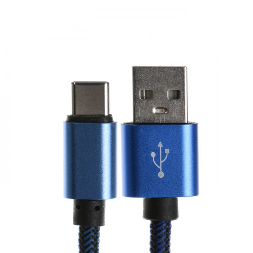 Кабель Type- C - USB, 2.1 А, оплётка нейлон, 1 метр, синий (производитель не указан)