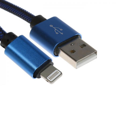 Кабель Lightning - USB, 2.1 А, оплётка нейлон, 1 метр, синий (производитель не указан)