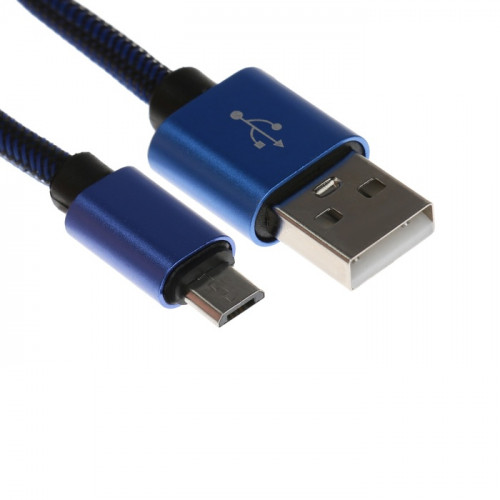 Кабель MicroUSB - USB, 2.1 А, оплётка нейлон, 1 метр, синий (производитель не указан)