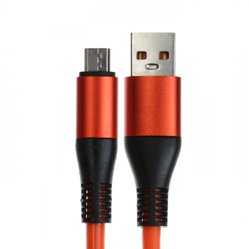 Кабель MicroUSB - USB, 2.4 A, оплётка TPE, утолщенный, 1 метр, оранжевый (производитель не указан)