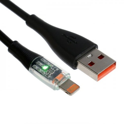 Кабель, 3 А, Lightning  - USB, прозрачный, TPE оплётка, 1 м, чёрный (производитель не указан)