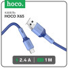 Кабель Hoco X65, microUSB - USB, 2.4 А, 1 м, TPE оплетка, синий Hoco