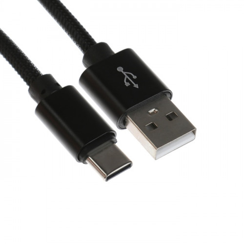 Кабель Type- C - USB, 2.1 А, оплётка нейлон, 1 метр, чёрный (производитель не указан)