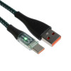 Кабель, 3 А, Type-C  - USB, прозрачный, оплётка нейлон, 1 м, зелёный (производитель не указан)