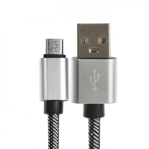 Кабель MicroUSB - USB, 2.1 А, оплётка нейлон, 1 метр, серебристый (производитель не указан)