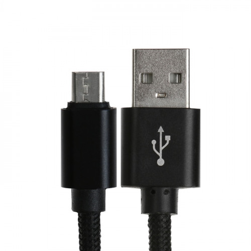 Кабель MicroUSB - USB, 2.1 А, оплётка нейлон, 1 метр, чёрный (производитель не указан)