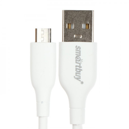 Кабель Smartbuy S25, microUSB - USB, 3 А, 1 м, TPE оплетка, быстрая зарядка, белый Smartbuy