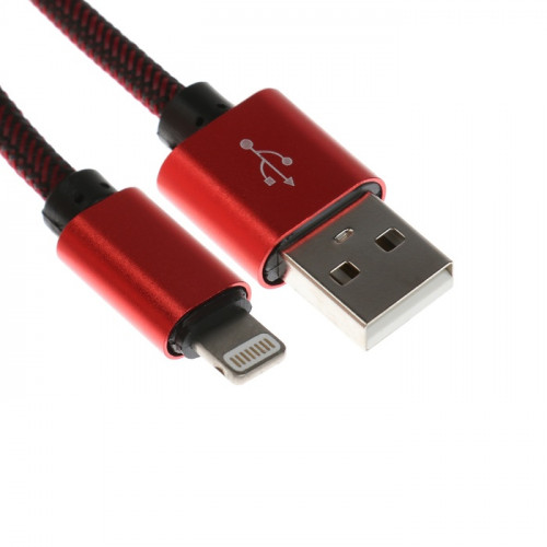 Кабель Lightning - USB, 2.1 А, оплётка нейлон, 1 метр, красный (производитель не указан)