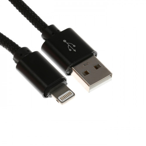 Кабель Lightning - USB, 2.1 А, оплётка нейлон, 1 метр, чёрный (производитель не указан)