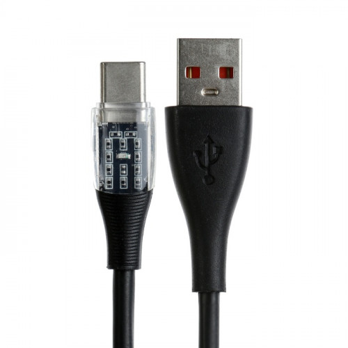 Кабель, 3 А, Type-C - USB, прозрачный, TPE оплётка, 1 м, чёрный (производитель не указан)