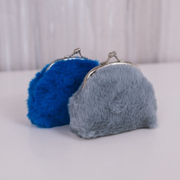 Кошелёк-монетница на фермуаре, 10×2×9 см, плюшевый, серый
