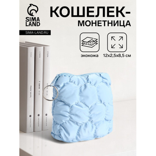 Кошелёк-монетница на молнии, 12×2.5×8.5 см, мягкий, голубой (производитель не указан)