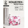 Кошелёк-монетница на молнии 10×3.5×9 см, с цветочным принтом, белый/розовый (производитель не указан)