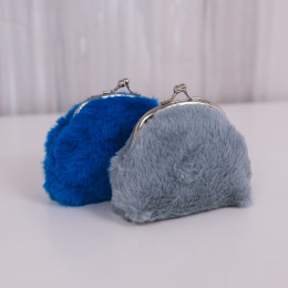 Кошелёк-монетница на фермуаре, 10×2×9 см, плюшевый, синий