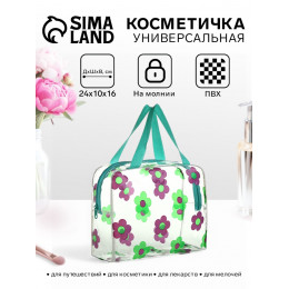 Косметичка-сумка на молнии для бассейна, с ручками, с цветочным принтом, прозрачная/зелёная