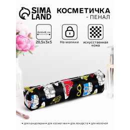 Косметичка-пенал на молнии, с рисунком, чёрная