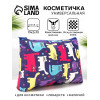 Косметичка-пенал на молнии, плоская, с рисунком, синяя/разноцветная (производитель не указан)