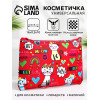 Косметичка-пенал на молнии, плоская, маленькая, с рисунком, красная (производитель не указан)