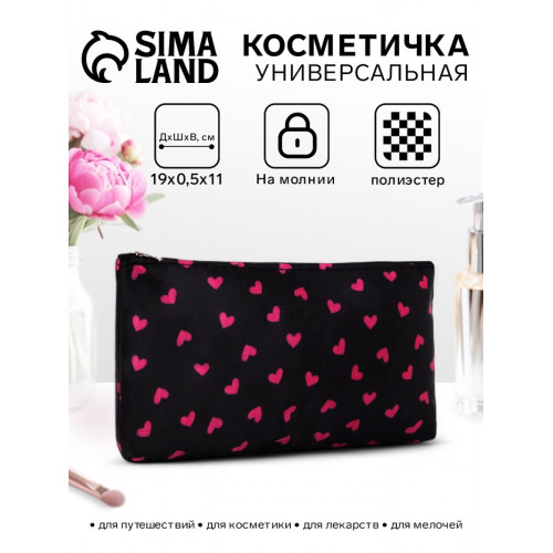 Косметичка-пенал на молнии, плоская, маленькая, с рисунком, чёрная (производитель не указан)